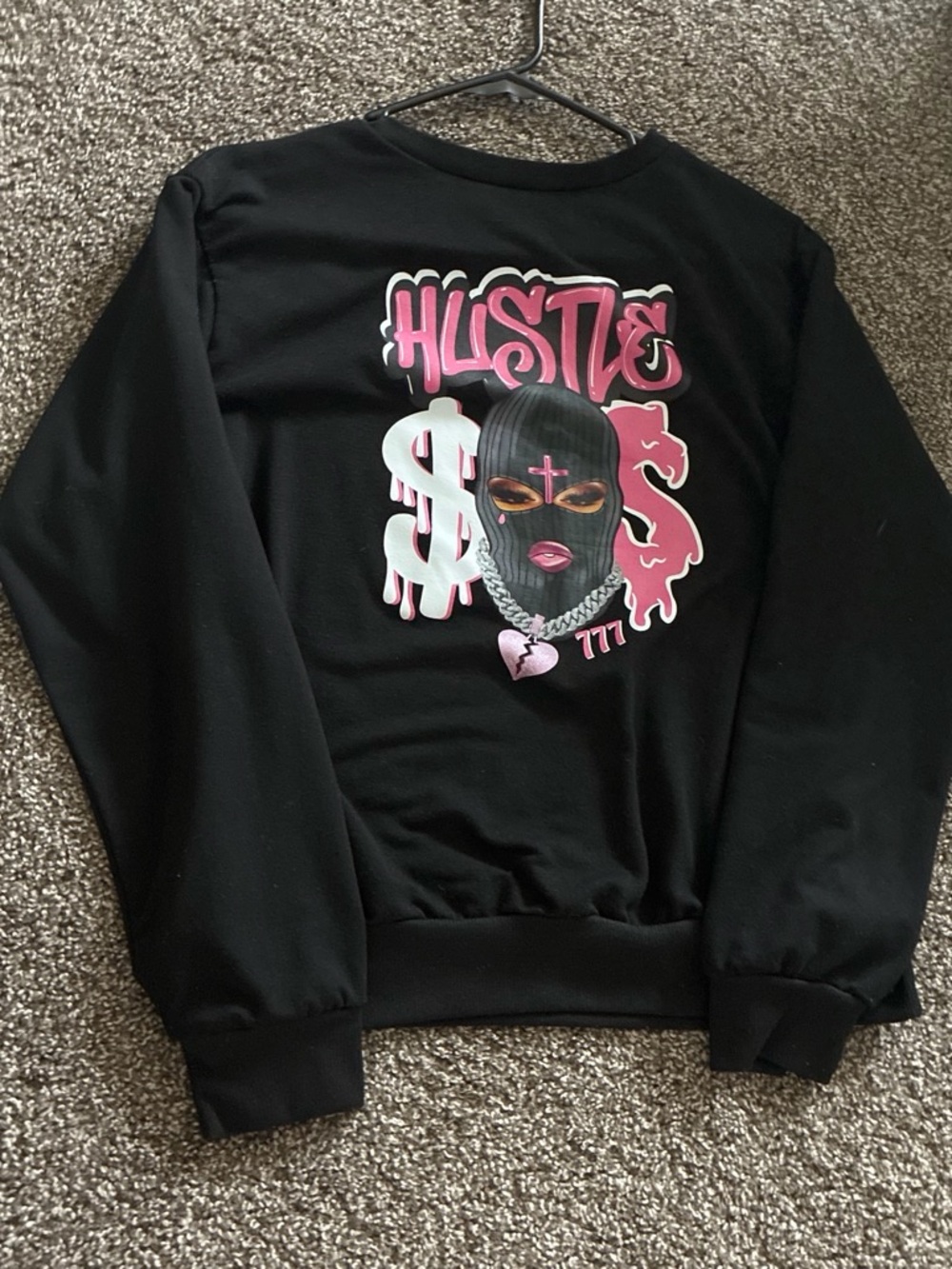 SHEIN Black Crewneck Sweater with Pink Graphic